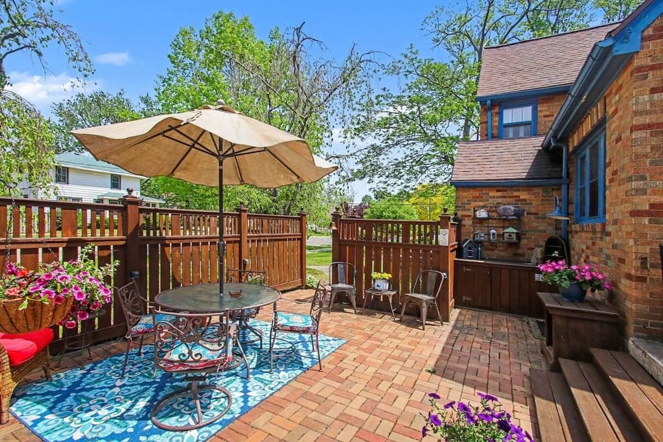 Outdoor dining patio.  Propane grill available.