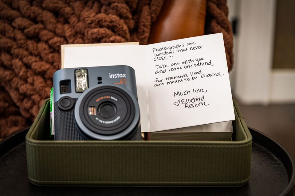 A thoughtful touch awaits you: an Instax camera and a guest journal, ready for your story. Capture a memory, leave a note, and pass the experience on to the next guest.
