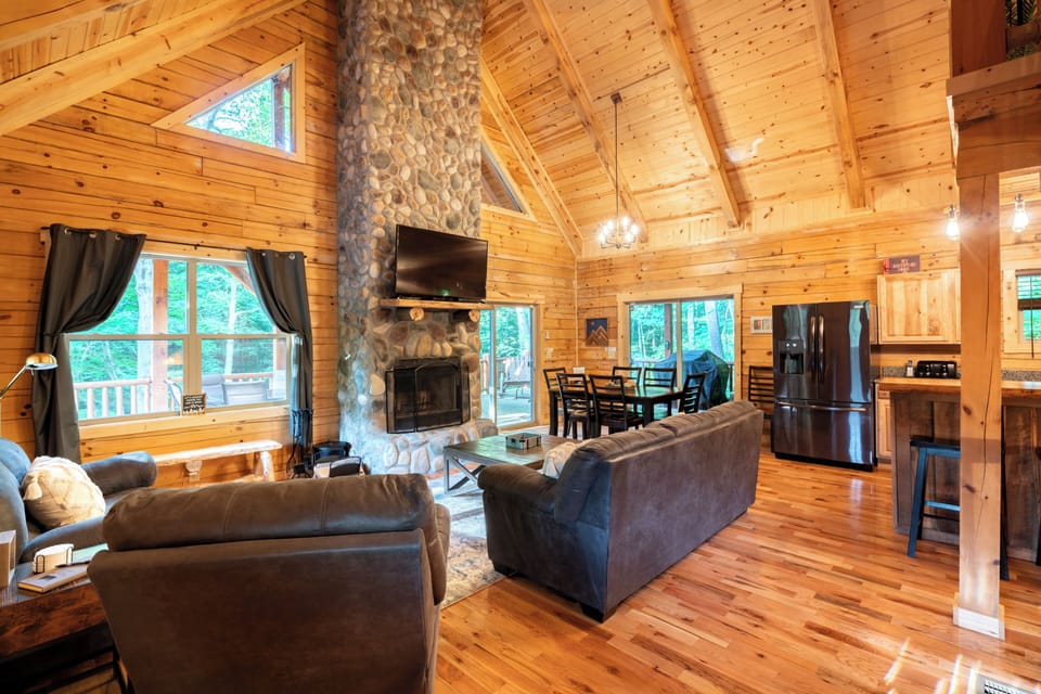 Open spaces and cathedral ceilings make the main floor a great gathering spot