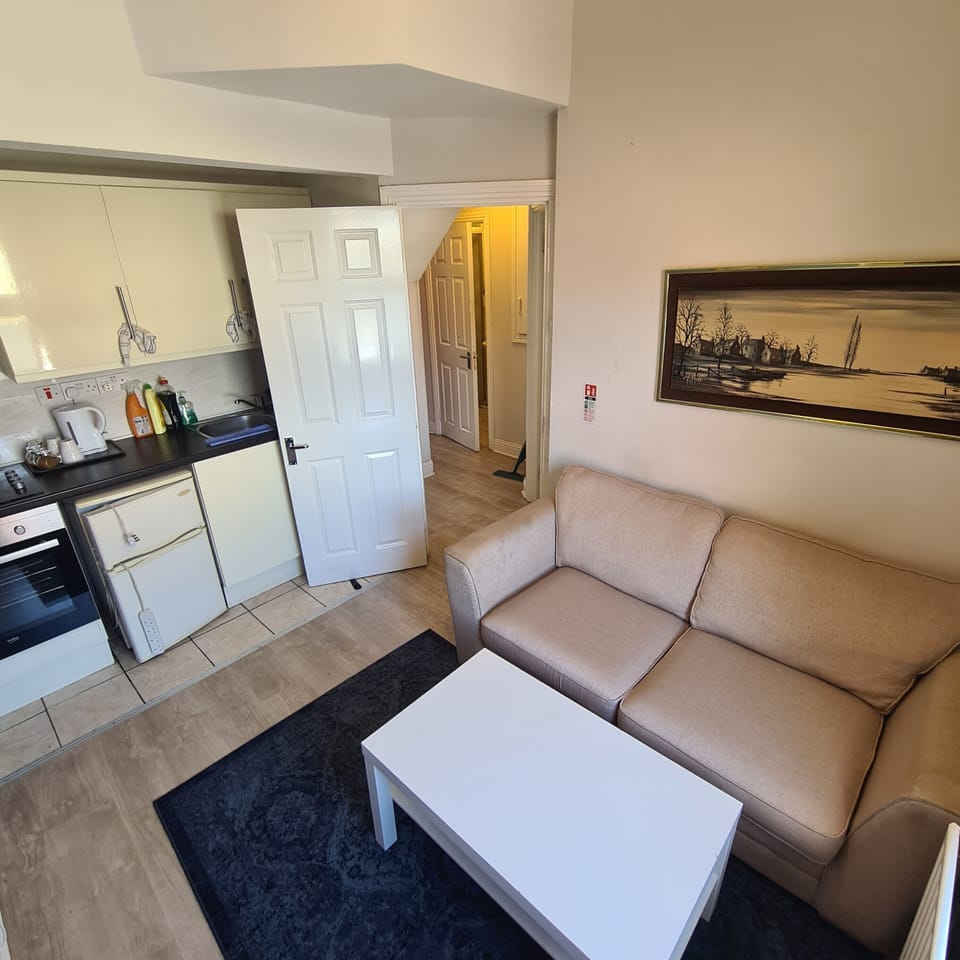 Cozy open-plan lounge with kitchenette for easy, comfortable stays