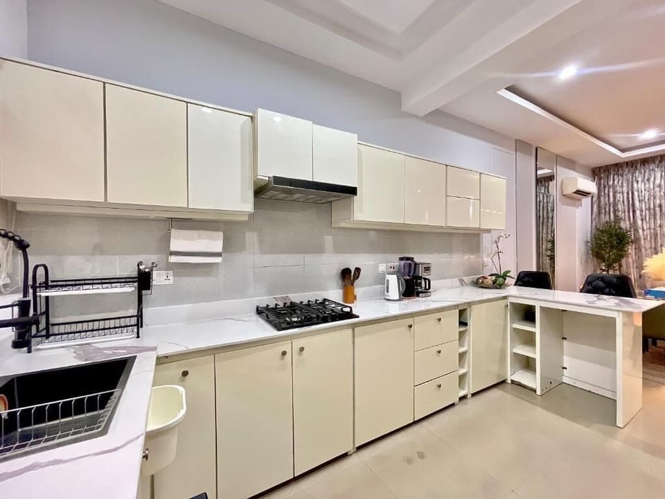 Economy Apartment, Balcony, City View | Private kitchen | Fridge, microwave, oven, stovetop