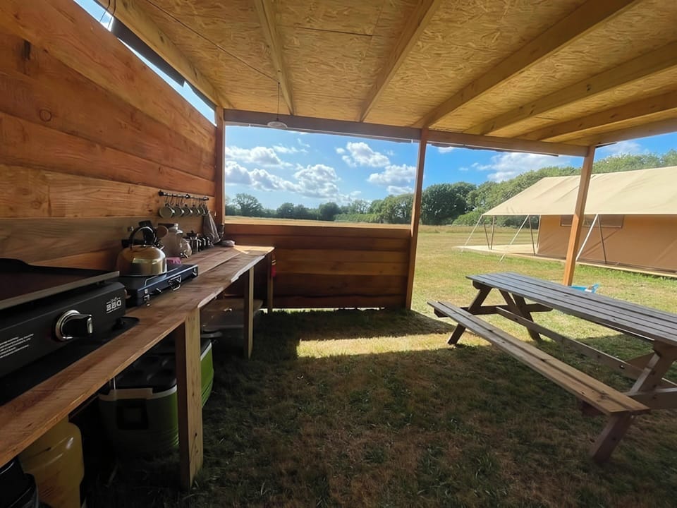 Kitchen with griddle and 2 burner stove all cutlery and cooking utensils 