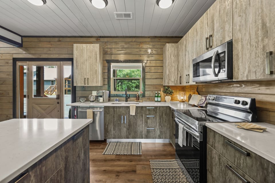 Full-size appliances, generous counter space, and an open layout make group meals easier.