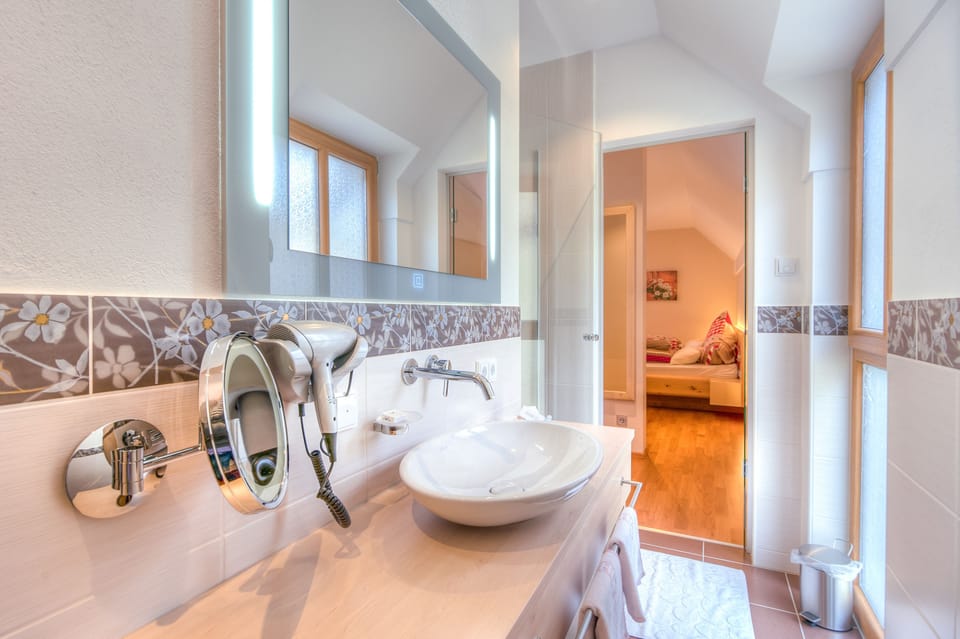 Shower, free toiletries, hair dryer, towels