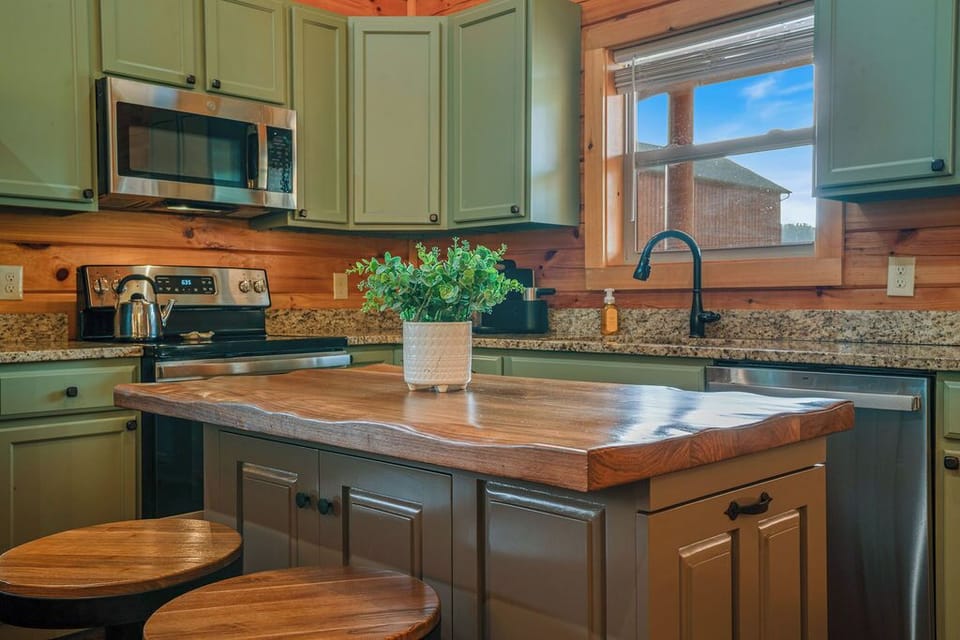 Custom made island straight from the Arts a& Crafts districts of the Smokies