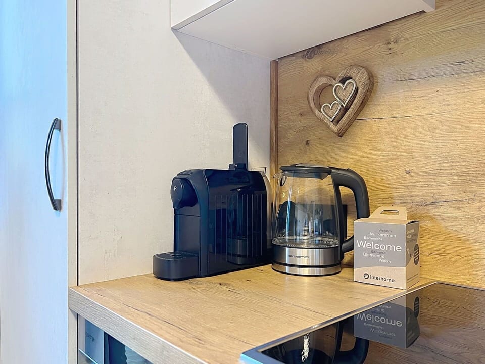 Interior Design, Kitchen Appliance, Small Appliance, Shelving, Home Appliance, Shelf, Coffeemaker, Kitchen, Countertop