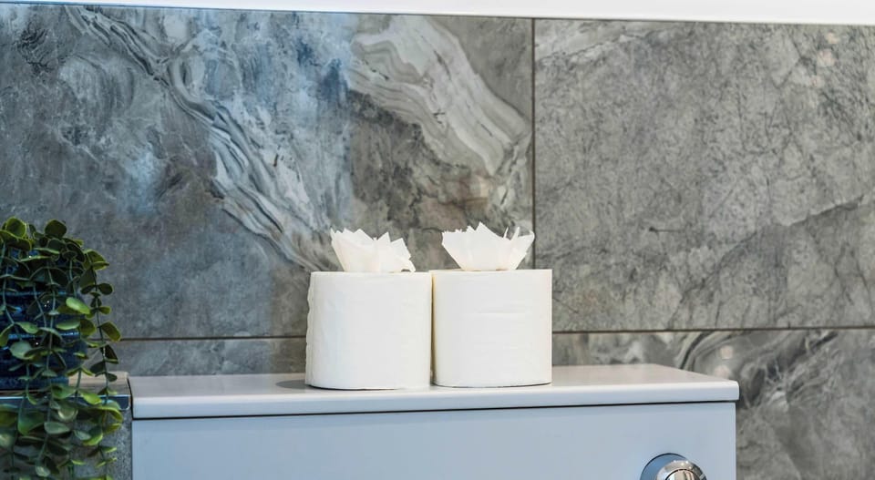 Modern bathroom with complimentary toiletries