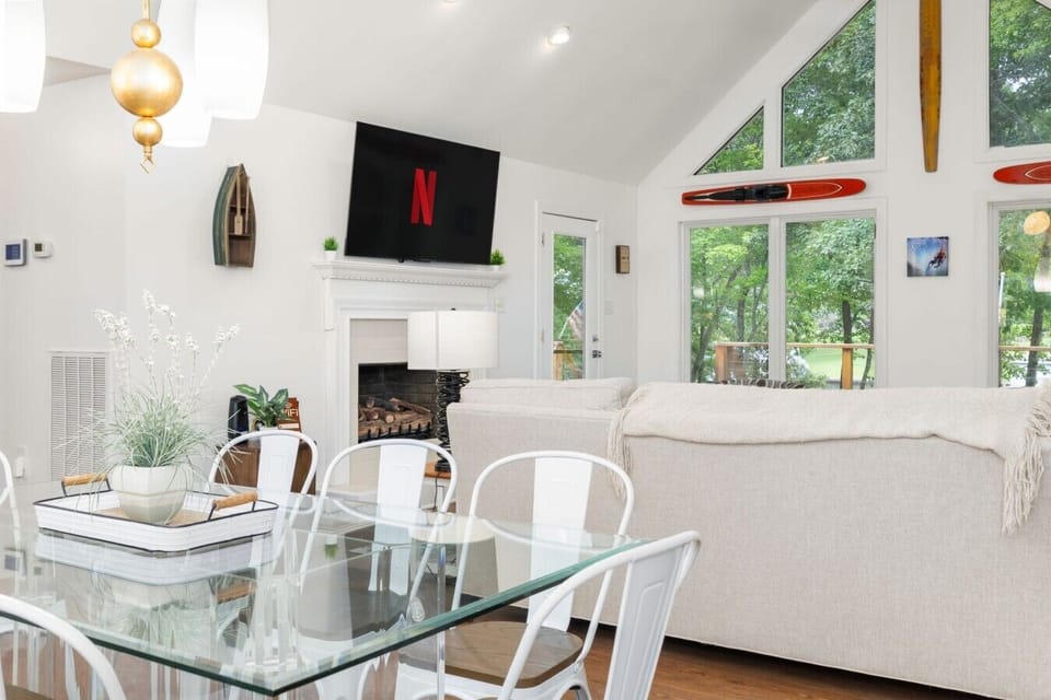 Large dining table perfect for family meals and game nights.