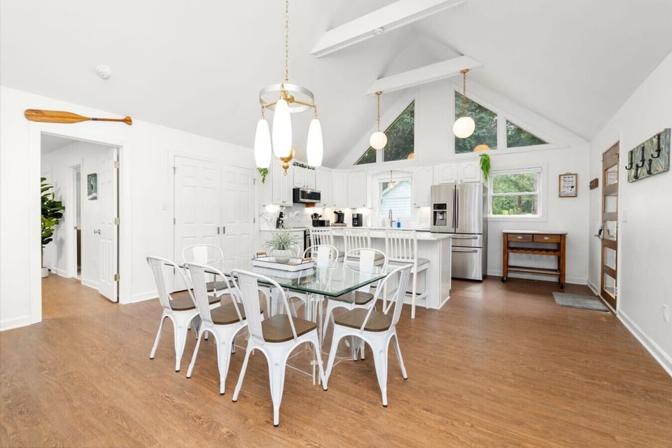 Large dining table perfect for family meals and game nights.