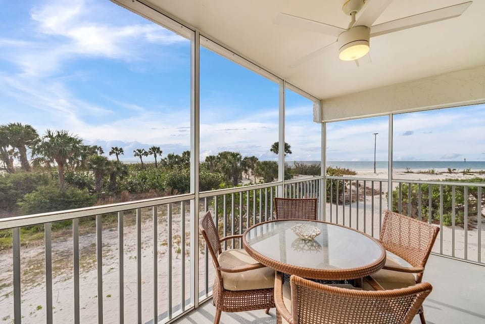 The private balcony offers a spot for fresh air.