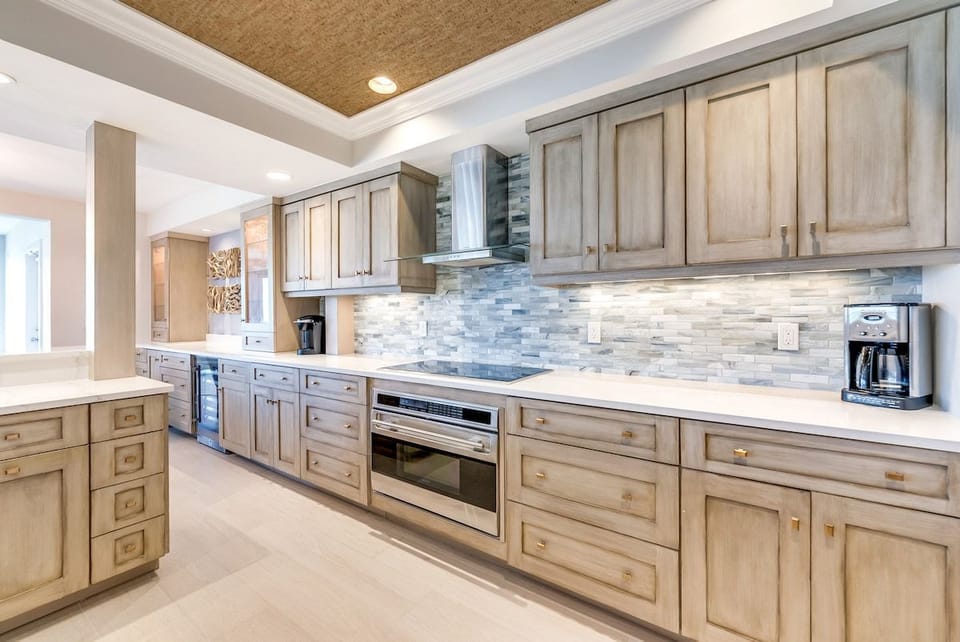 The kitchen is stocked with appliances for cooking during your stay.