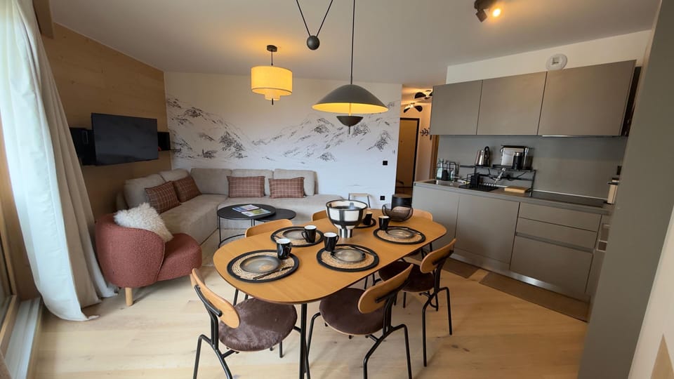 Downstairs, the shared indoor pool and fitness centre make a big dinner around this table well earned