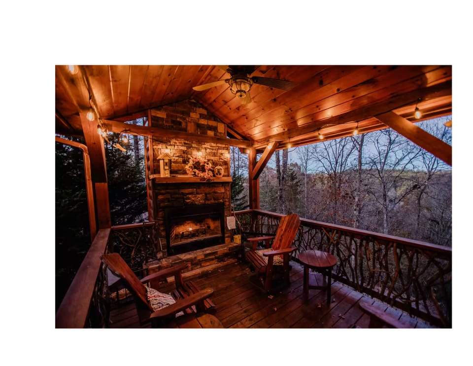 Outdoor fireplace and seating area