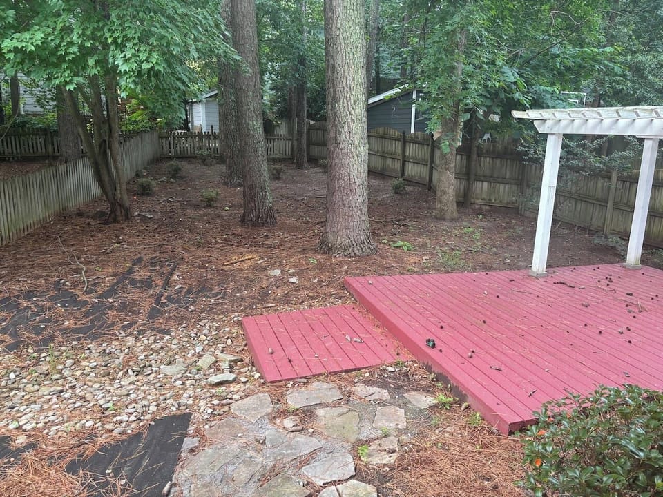 Deck on back of house for sitting and enjoying the evening. Fenced in yard for the dog to be outside without worries.