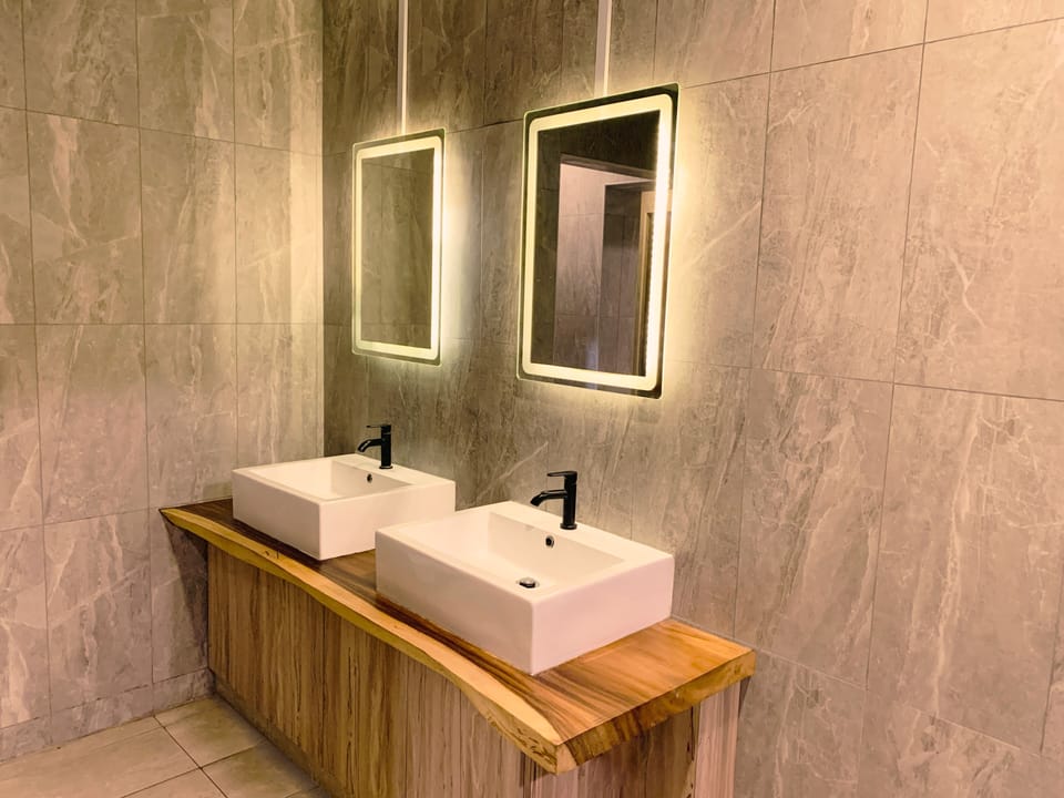 Shower, free toiletries, hair dryer, towels