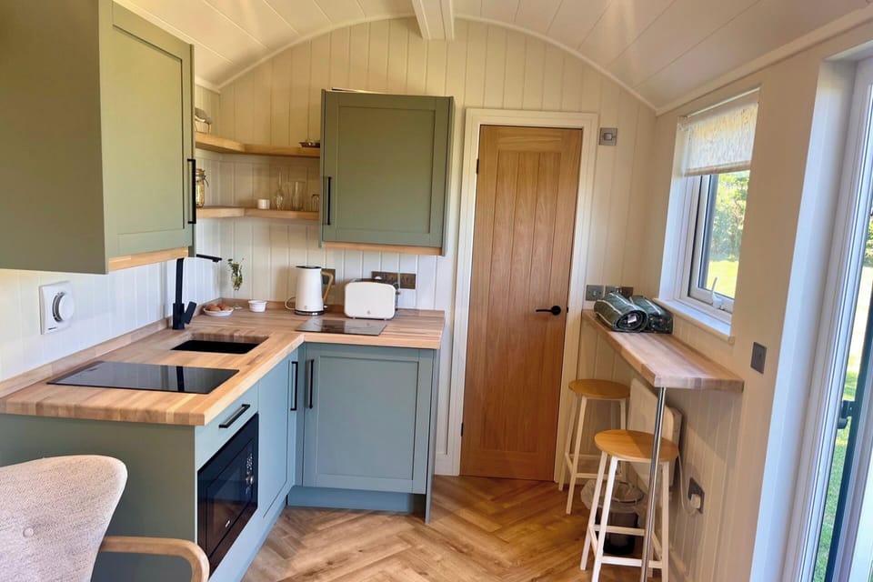Fridge, microwave, stovetop, electric kettle
