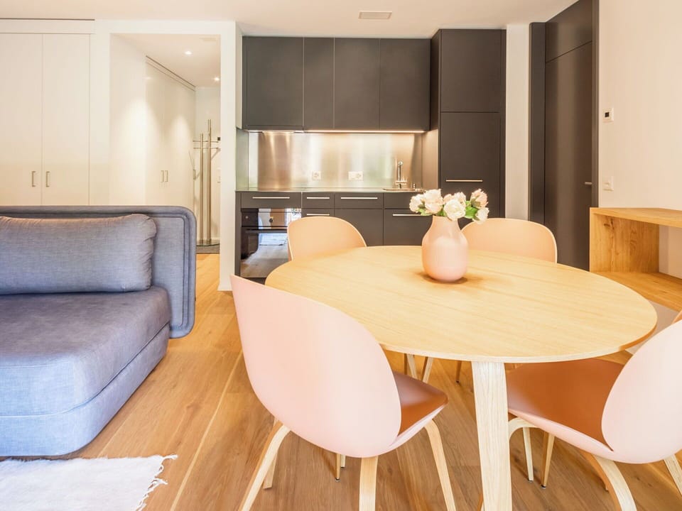 Furniture, Interior Design, Flooring, Floor, Wood Flooring, Wood, Ceiling, Room, Table, Kitchen & Dining Room Table