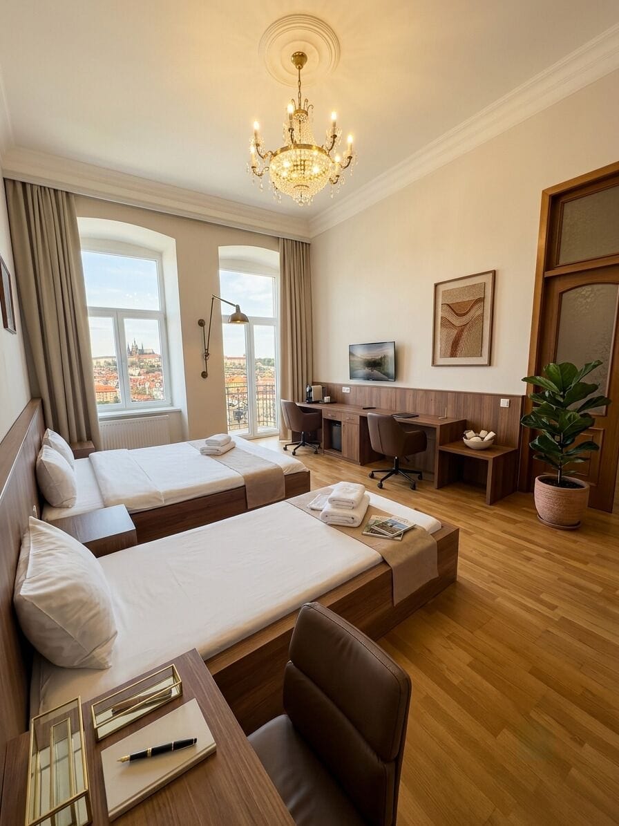 Deluxe Double or Twin Room, Balcony, City View | In-room safe, desk, laptop workspace, blackout drapes