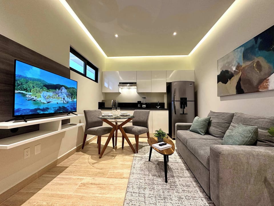 Open-plan living and dining area