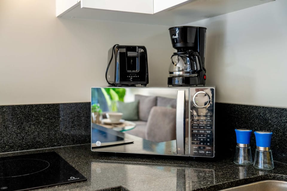 Microwave, coffee maker and toaster