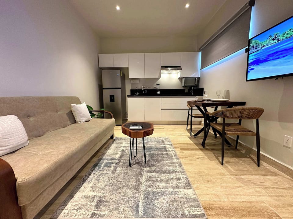 Open-plan living and dining area