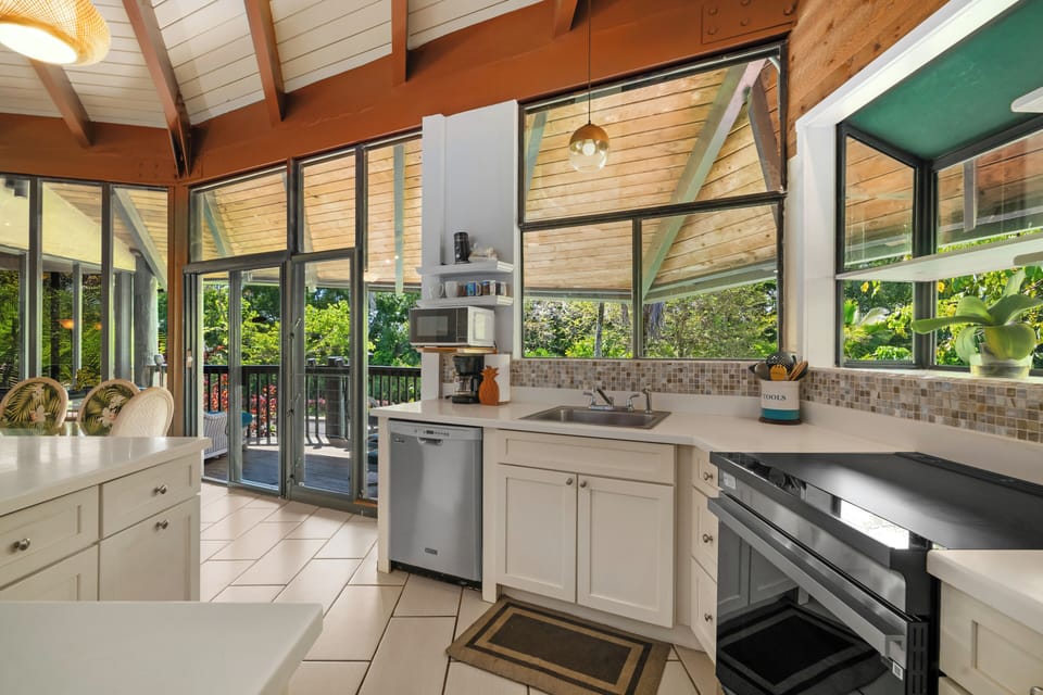 Dinner prep comes easy with the garden filling the window in front of you.