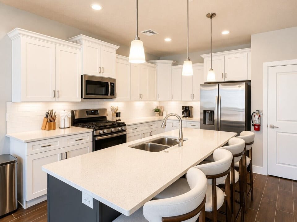 Full Kitchen with Bar Seating and Gas Stove