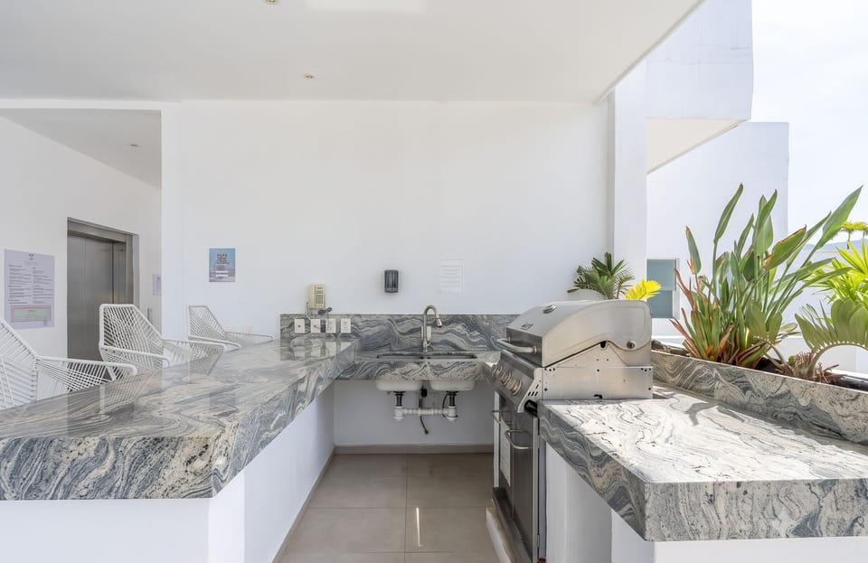 Luxury Apartment | Private kitchen | Fridge, microwave, oven, stovetop