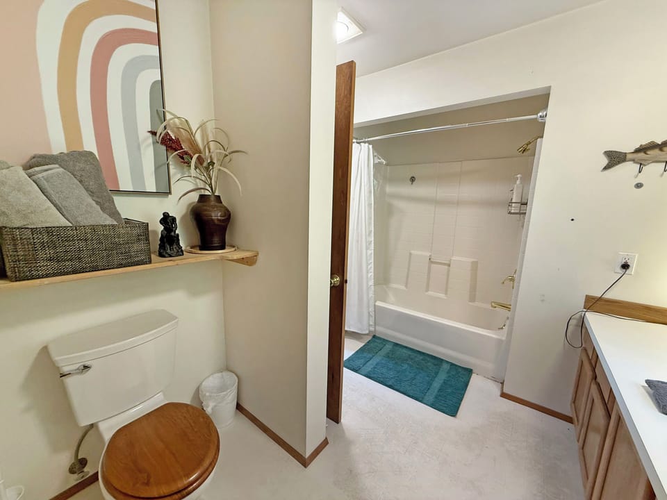 Lower level bathroom opens to 1st bedroom