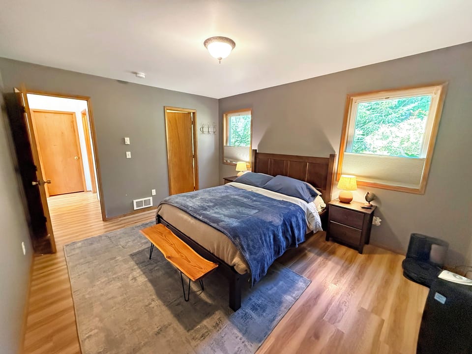 Downstairs bedroom with walk-in closet and easy bathroom access