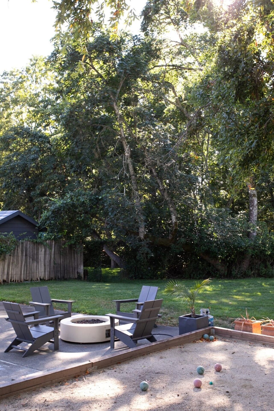 Gather your group around the cozy circle of Adirondack chairs.