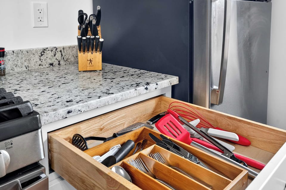 Kitchen: Make the most of this compact kitchen, thoughtfully equipped with the essentials you need to prepare simple meals, snacks, and drinks during your stay.