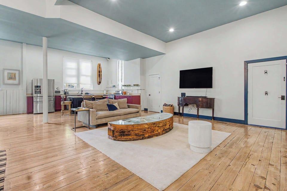 This is where cooking, dining, and relaxing share the same storied space