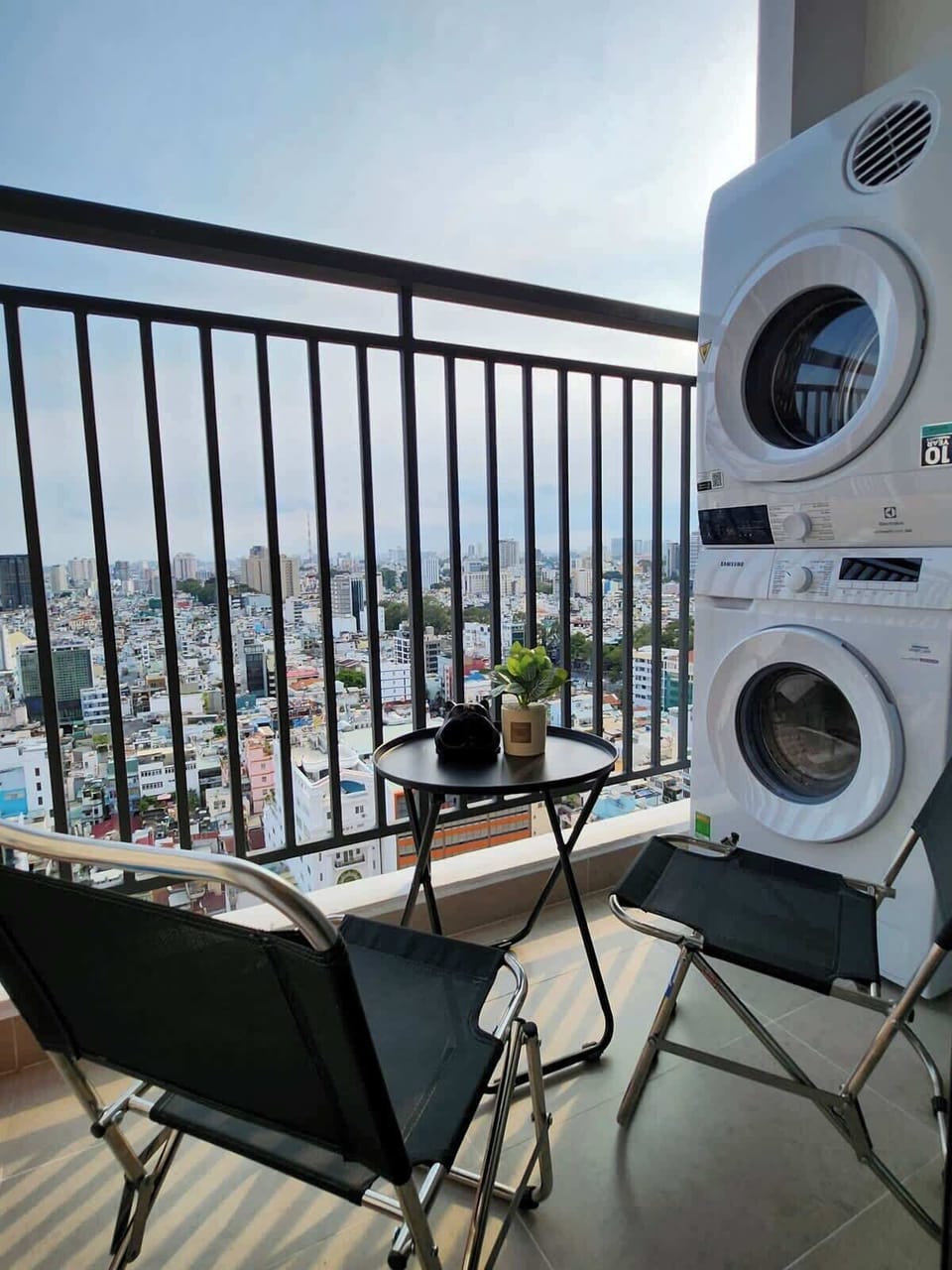 Our balconies are always equipped with a Washer and Dryer so you can keep your outfits fresh and clean, whilst traveling. Enjoying the views of the urban jungle.
