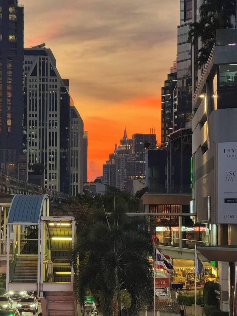 Stunning sunset city views in the heart of a lively urban district
