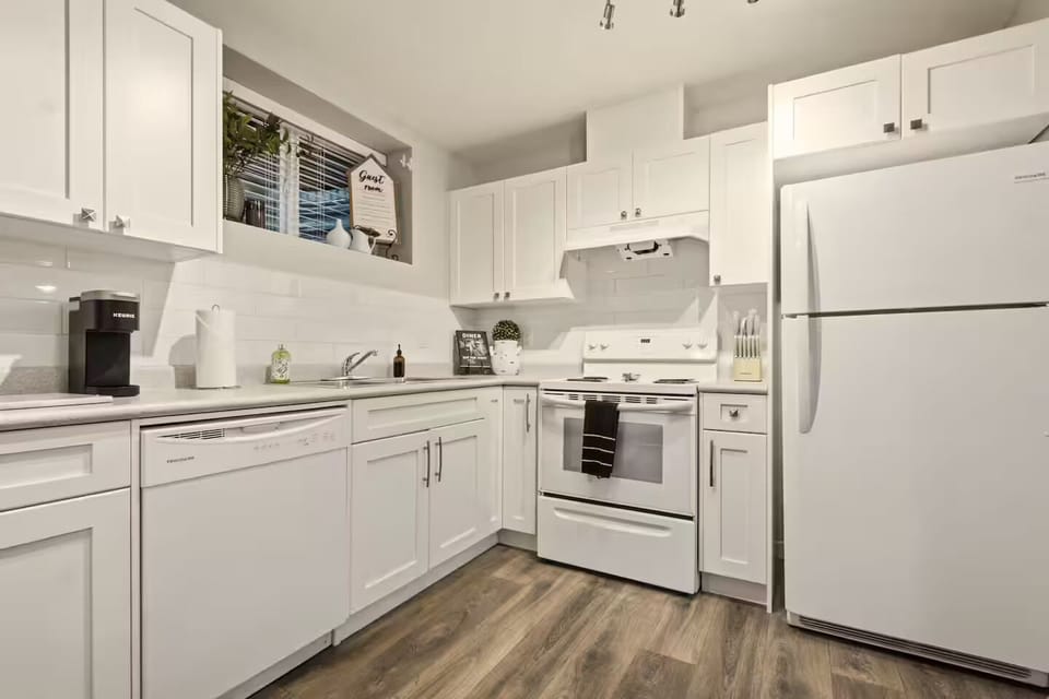 kitchen, coffee and or coffee maker, kitchen, oven, refrigerator, stovetop