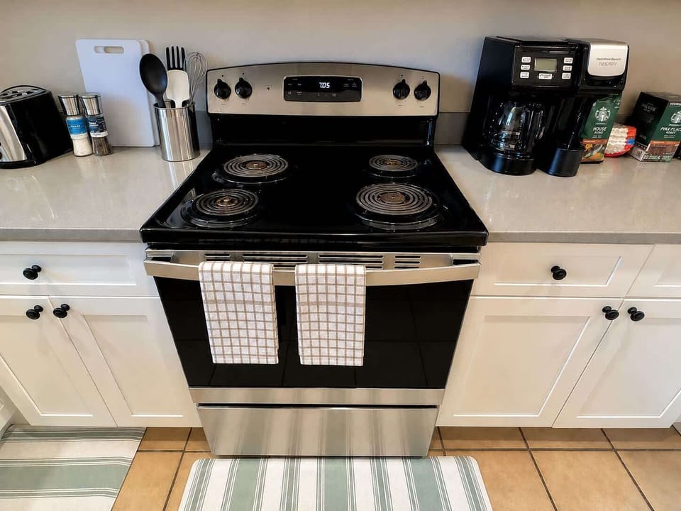 Four-burner electric stove with conventional oven