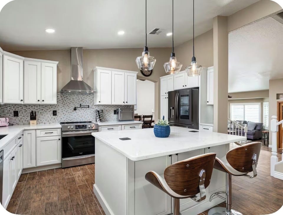 Fully equipped kitchen with a large island and bar seating