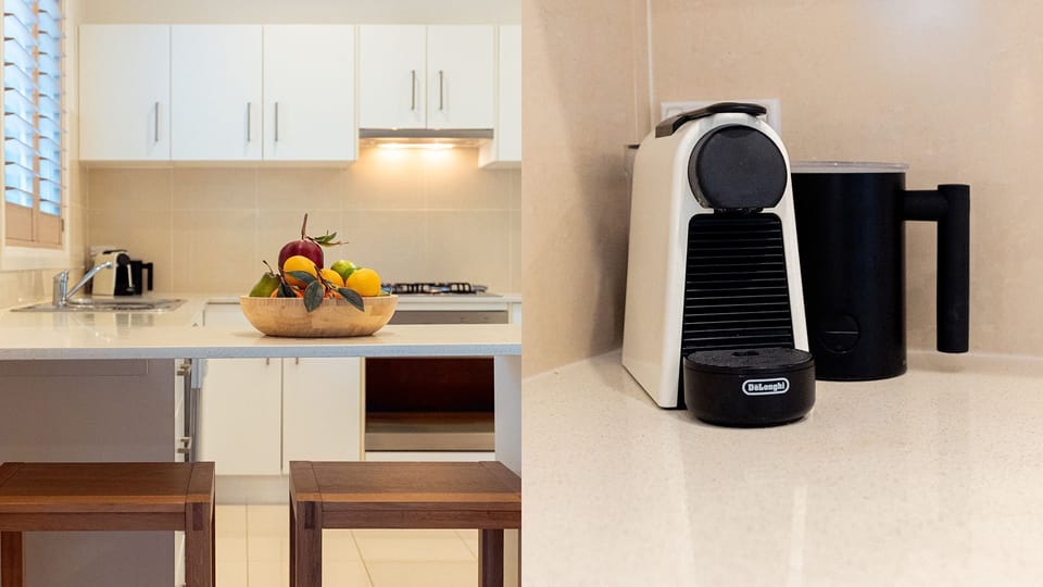 Kiama Central Townhouse | Kitchen (upstairs) | Coffee pod machine | Dishwasher | Refrigerator | Oven with gas stove top | Breakfast bar | Wi-Fi