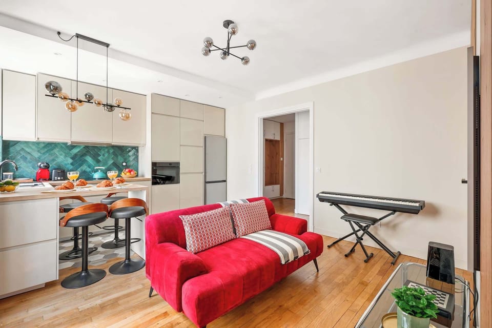 The open-plan living, kitchen and dining area