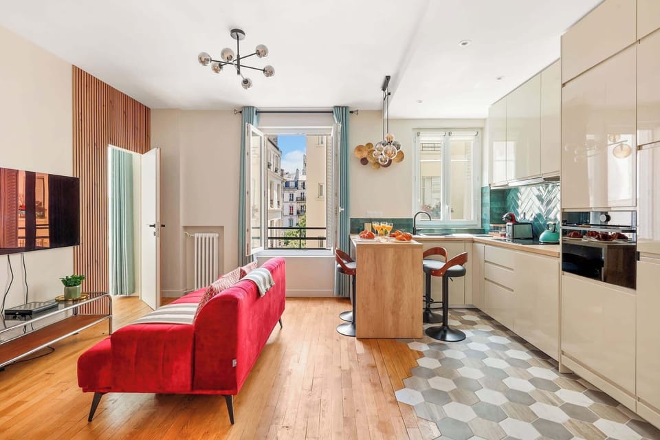 The open-plan living, kitchen and dining area