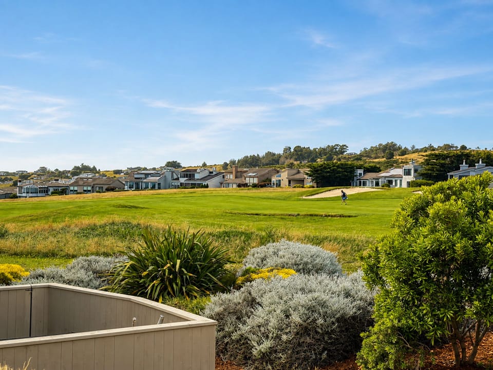 The golf course is literally steps from the back patio!