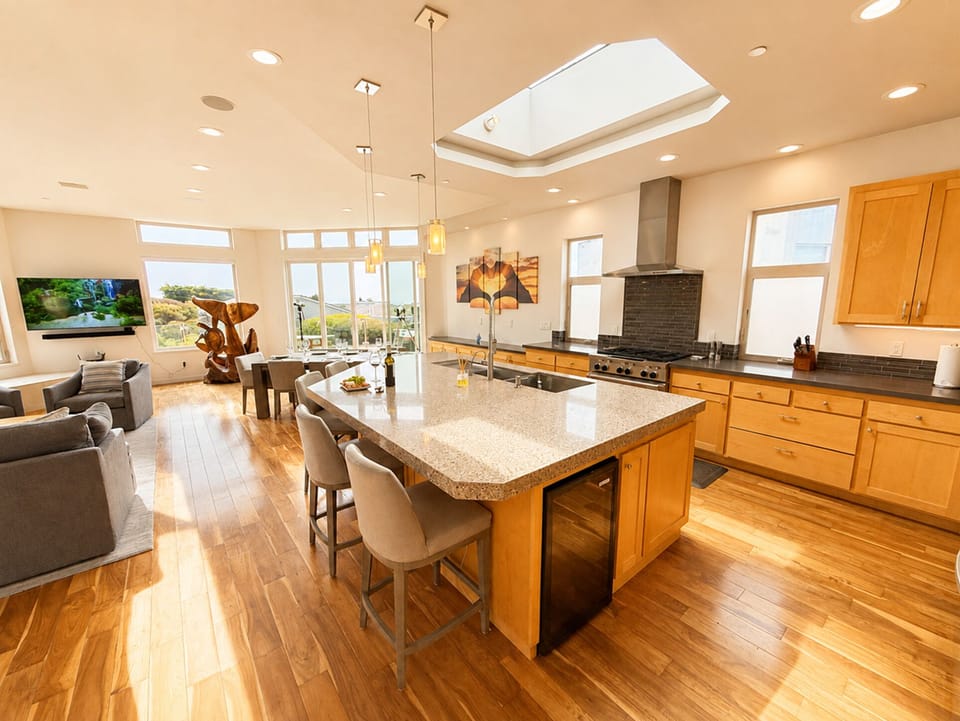 This chef's kitchen is full of natural sunlight