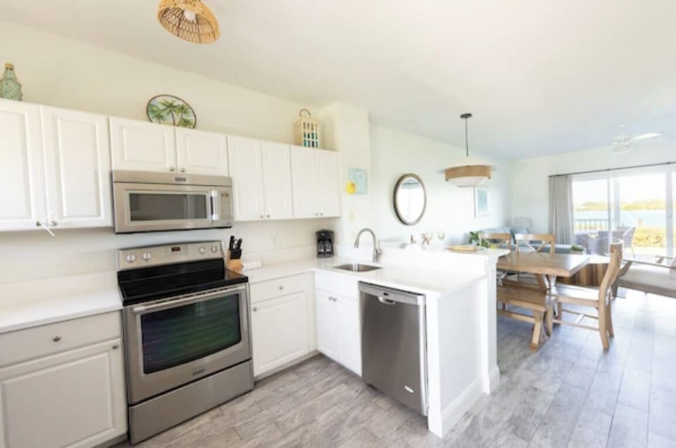 Gather for easy meals in the bright open kitchen.