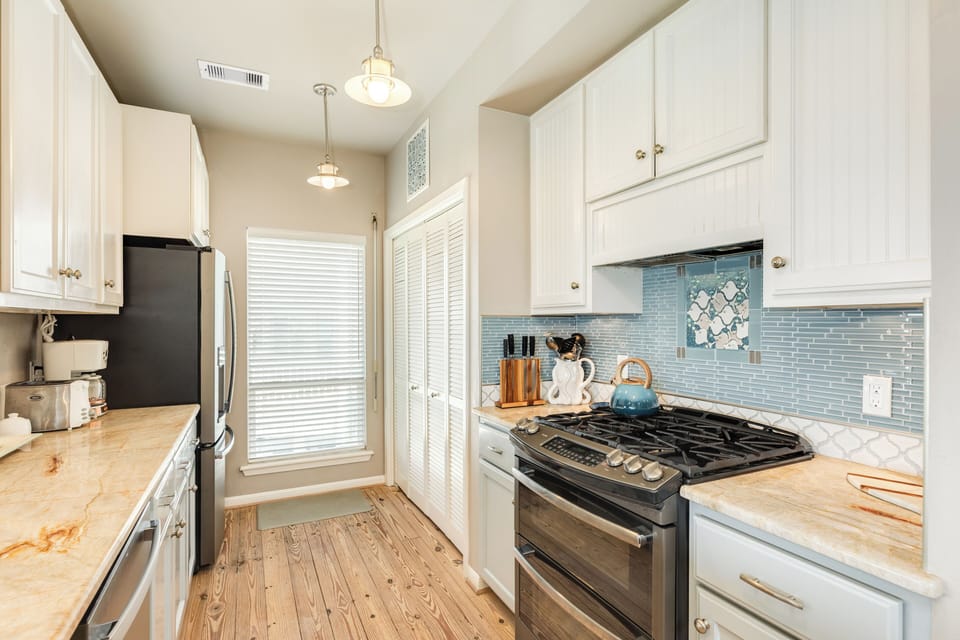 Fully equipped kitchen with stainless steel appliances