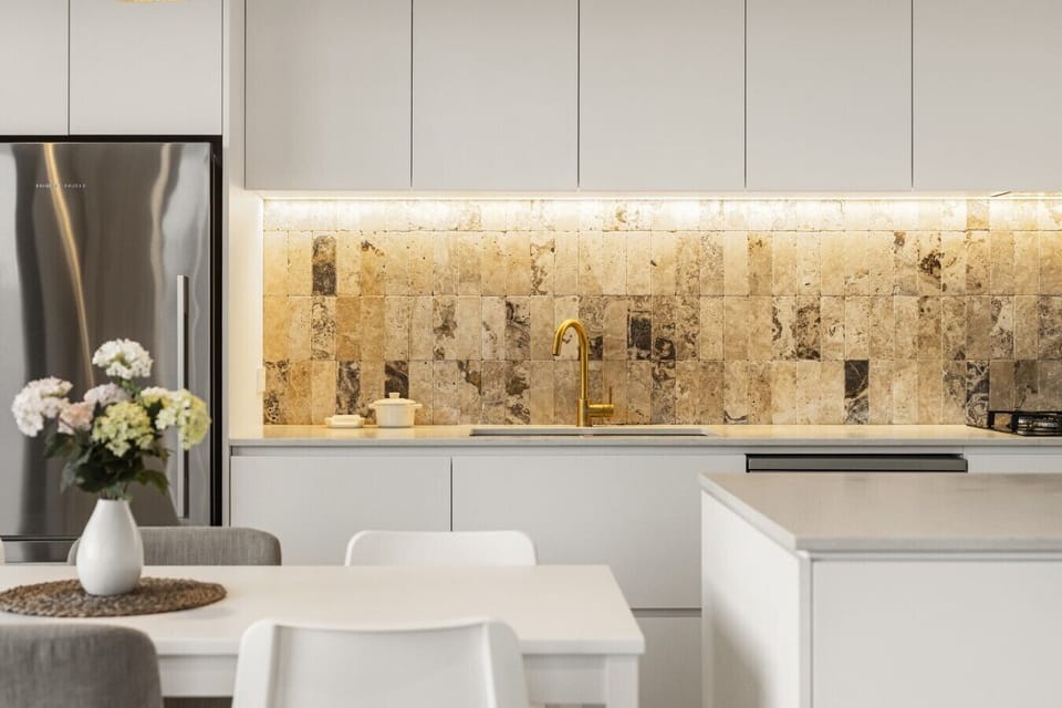 Dining area and modern kitchen