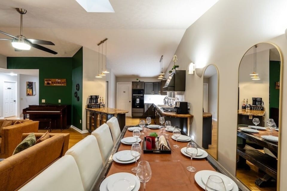 Spacious open dining and kitchen area, perfect for group gatherings