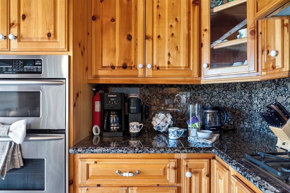 Kitchen coffee bar and appliance counter.