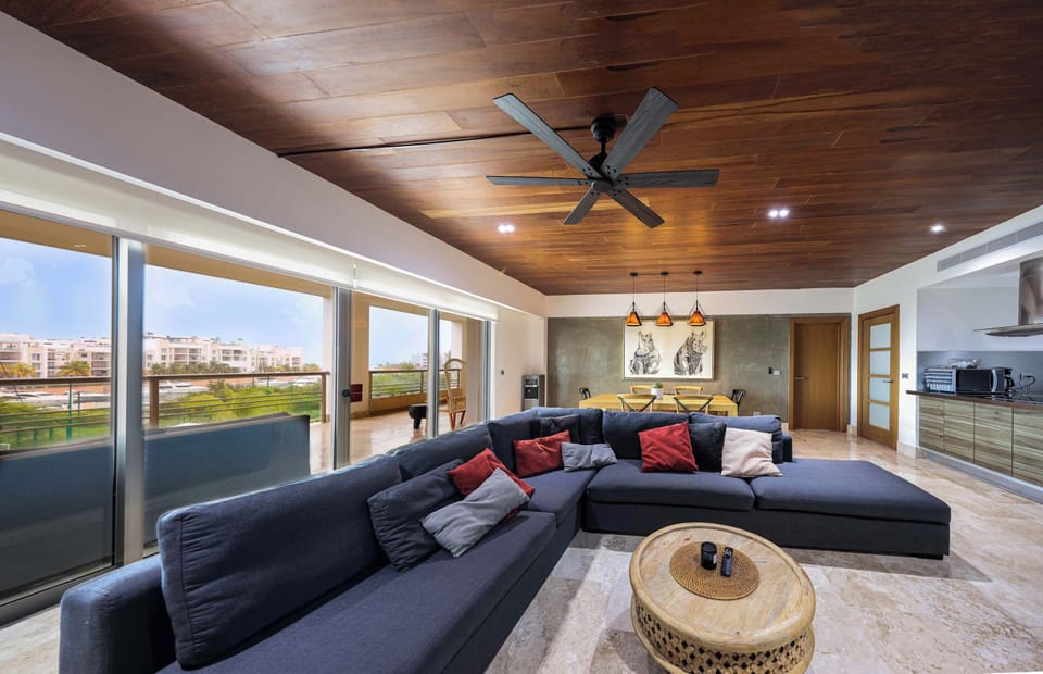 Elegant living space with balcony.