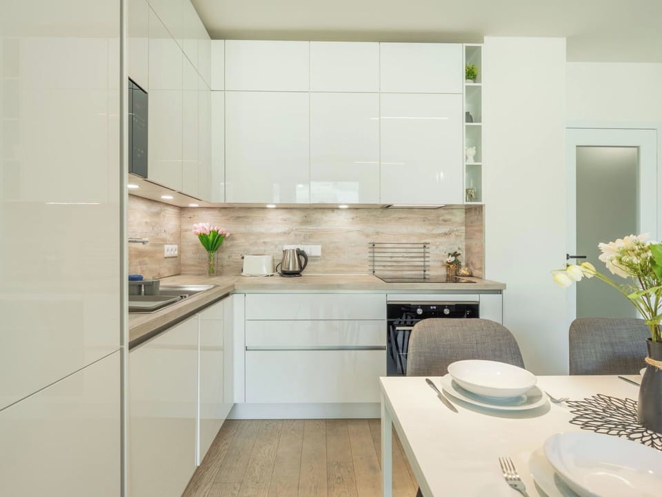 Countertop, Kitchen, Kitchen Appliance, Furniture, Cabinetry, Interior Design, Flooring, Wood, Home, Major Appliance